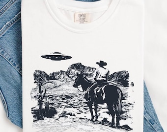 Cowboy Western Comfort Colors® 90s Vintage Style Tshirt, Retro Western Ufo Shirt,Rodeo Western Howdy Shirt,Cowboys Lover Shirt,Unisex Shirt