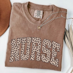 Comfort Colors® Leopard Nurse Shirt, Nurse T-Shirt, RN Shirt, Nursing School Shirt, Registered Nurse Shirt, Nurse Gift,Leopard Nurse Gift