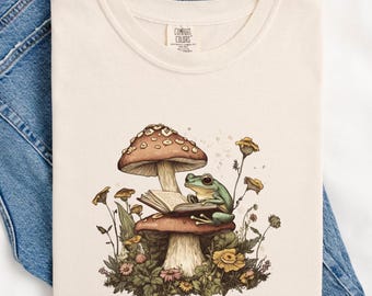 Whimsigoth Frog Mushroom Shirt: Cottagecore Bookworm Tee