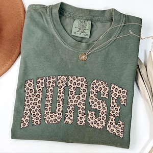 Comfort Colors® Leopard Nurse Shirt, Nurse T-Shirt, RN Shirt, Nursing School Shirt, Registered Nurse Shirt, Nurse Gift Shirt