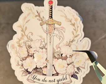 You Do Not Yield Sticker: Throne of Glass Sword, Floral Vinyl Decal