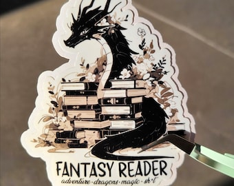 Book Dragon Vinyl Sticker: Fantasy Reader Gift