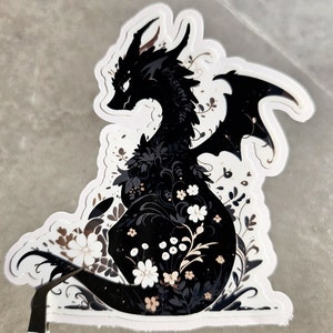 Floral Dragon Sticker: Fantasy Art, Weatherproof Vinyl