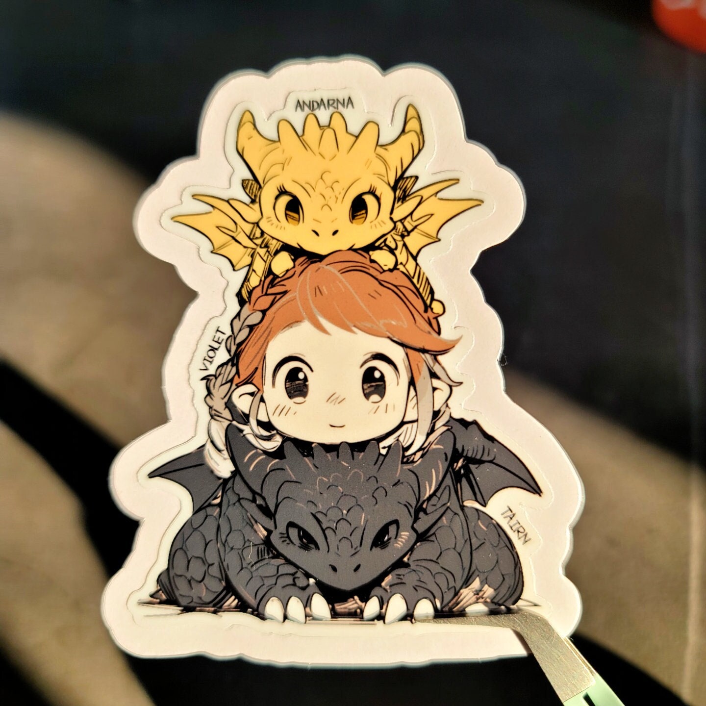 Fourth Wing Tairn Andarna Violet Sticker |  Chibi Cute Stacked Heads