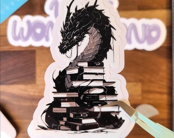Book Dragon Vinyl Sticker: Fantasy Reader Gift