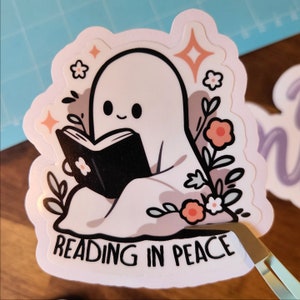 Reading In Peace Ghost Sticker | Book lover sticker