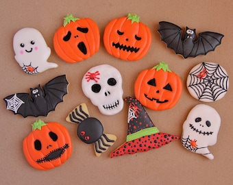 Halloween Sugar Cookies Handmade Organic Natural Royal Icing Cookies Party Set 6 12 24 48 Events School Kids and Family Spooky Scary Pumpkin