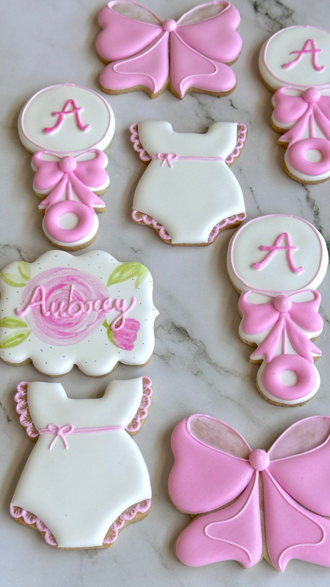 Custom Baby Shower Cookies Girl – Pink Bows, Rompers, Rattles ...