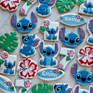 Stitch Birthday Larger Cookies  – Custom Name & Age – Organic Decorated Sugar Cookies – Hawaiian Party Favors – Lilo n Stitch Treats