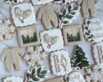 Winter Baby Shower Cookies – Baby It’s Cold Outside Cookies – Holiday Baby Onesie & Tree Sugar Cookies – Baby Shower Favors