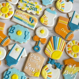 Here Comes the Sun/Son Organic Cookies Baby Boy Handmade Summer Love Great Favors Baby Shower Gift Quality Party Snacks Desserts The Beatles