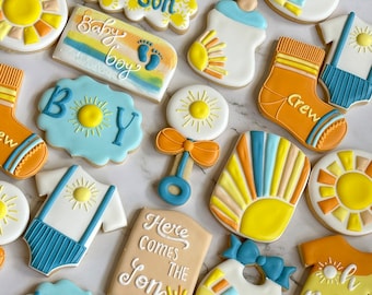 Here Comes the Sun/Son Organic Cookies Baby Boy Handmade Summer Love Great Favors Baby Shower Gift Quality Party Snacks Desserts The Beatles