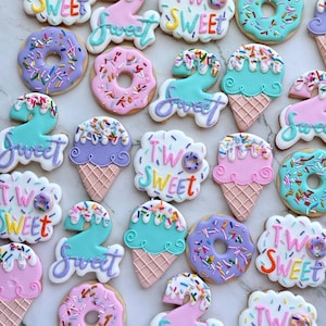 Two Sweet Birthday Cookies | Organic 2nd Birthday Party Favors | Ice Cream & Donut Sugar Cookies
