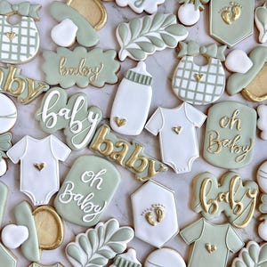 Cute Pastel Light Baby Cookies Handmade Organic Natural Sage Green Pink Shower Neutral Birth born Favors Baby Shower Gifts Royal Reveal