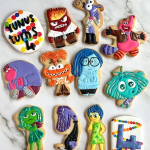 Inside Out Birthday Cookies – Custom Organic Natural Pixar Character Cookies – Inside Out Party Favors – Emotions Theme Sugar Cookie Set