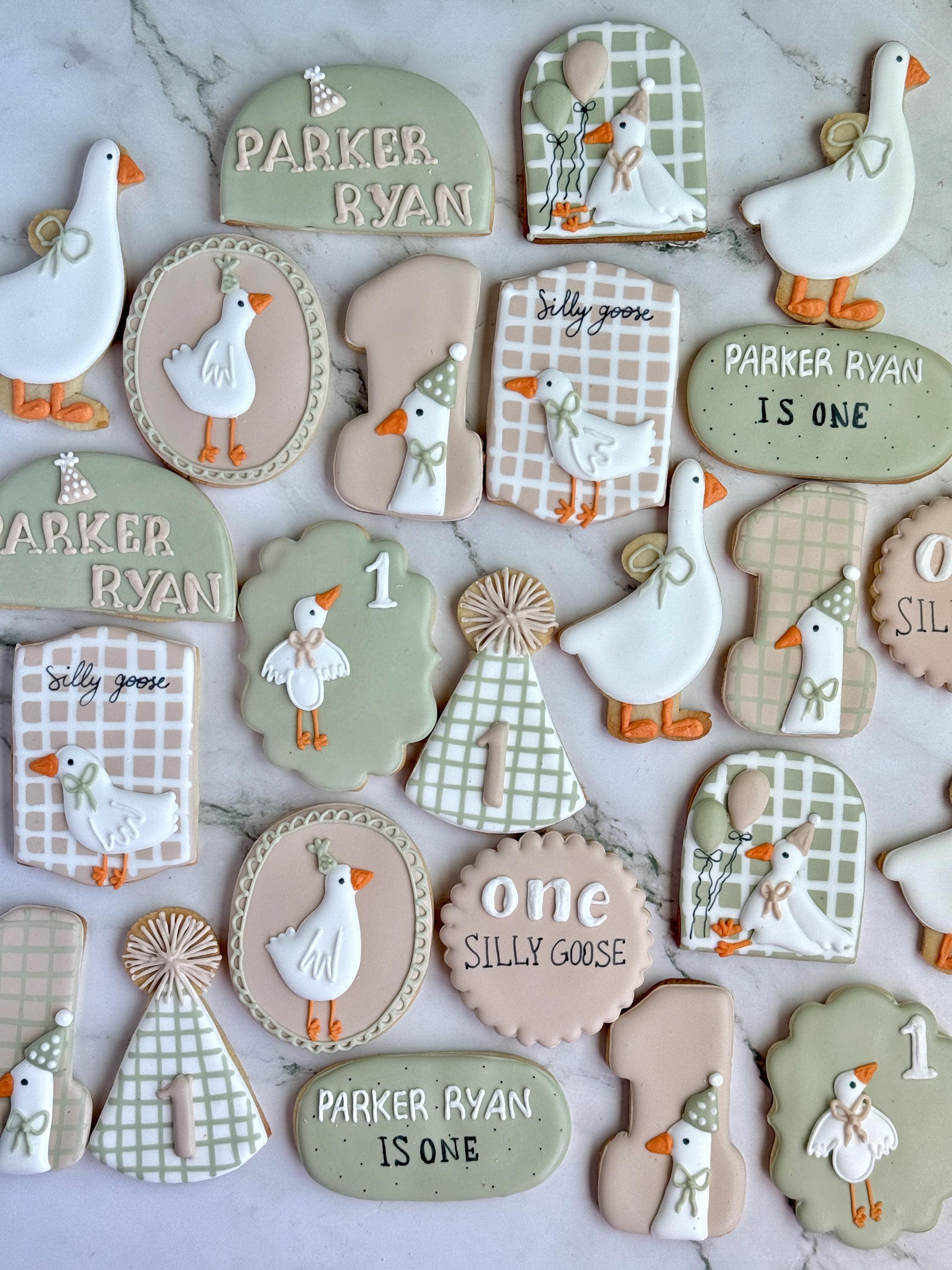 One 1 Silly Goose Baby Shower or Birthday Cookies Neutral Handmade Organic Natural Royal Icing Pack Gender Reveal Duck Geese Boy Girl