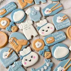 Cute Dumpling Baby Shower Cookies Handmade Organic Natural Bridal Favors Baby Shower Gifts Sets Royal Icing Pack Kids Gender Reveal Boy Girl