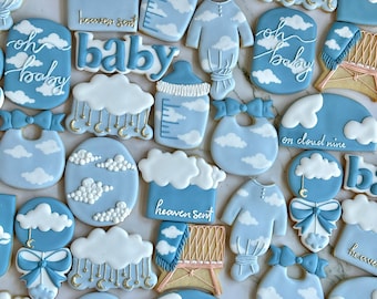 Cloud9 Baby Shower Cookies Handmade Organic Natural Blue Rose Shower Love Birth born Bridal Favors Nine Gifts Sets Royal Icing
