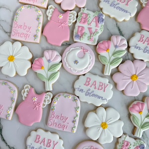 Personalized Baby in Bloom Sugar Cookies - Organic Natural Custom Name Cookies for Baby Showers Newborn Gifts Floral Pink Spring Summer