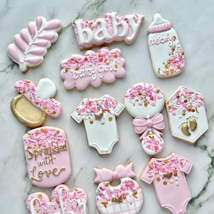 Bestrooid met liefde Babykoekjes voor babyshower – aangepaste roze biologische suikerkoekjes – bedankset voor babystrooisel