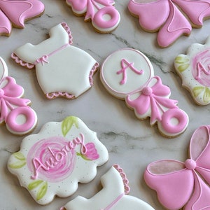 Custom Baby Shower Cookies Girl – Pink Bows, Rompers, Rattles ...