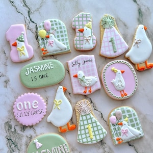 One 1 Silly Goose Birthday / Baby Shower Cookies Neutral Boy and Girl Gender Themes Organic & Natural Royal Icing Girl Theme