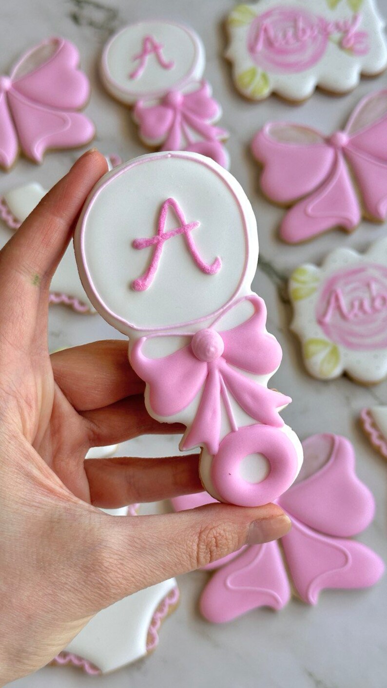 Custom Baby Shower Cookies Girl – Pink Bows, Rompers, Rattles ...