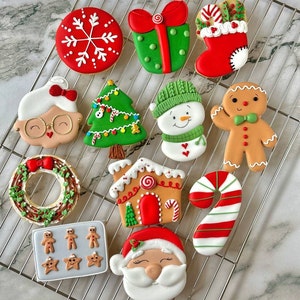 Galletas de azúcar orgánicas con glaseado real para Navidad, juego de 6 y 12 unidades, para fiestas artesanales, divertidas para niños, dulces de jengibre de Papá Noel, saludables, hechos en casa y naturales.