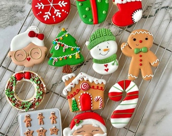 Winter Christmas Royal Icing Organic Sugar Cookies set 6 12 Artisan Party Kids Fun Santa Gingerbread Sweets Healthy Snowman Natural Homemade