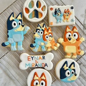 Custom Bluey Birthday Cookies – Personalized Party Favors – Organic Royal Icing Sugar Cookies – Bluey Theme Gift Set – Kids Party Treats