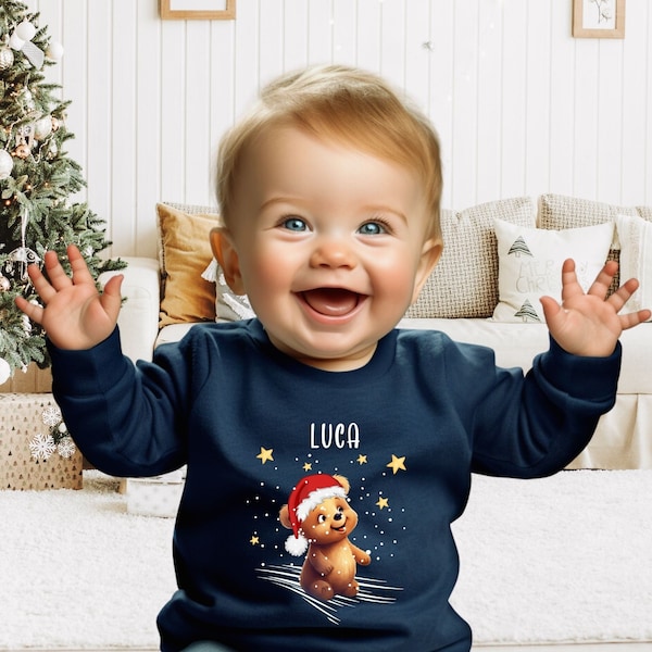 Baby/Toddler Christmas Sweater | Baby Sweatshirt Navy | Personalized | My first Christmas | Teddy sweater | 1-3 years