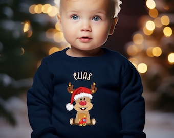 Baby/Kleinkind Weihnachtspullover  | Baby Sweatshirt  | Personalisiert | Mein erstes Weihnachten | Rentier Pullover | 1-3 Jahre