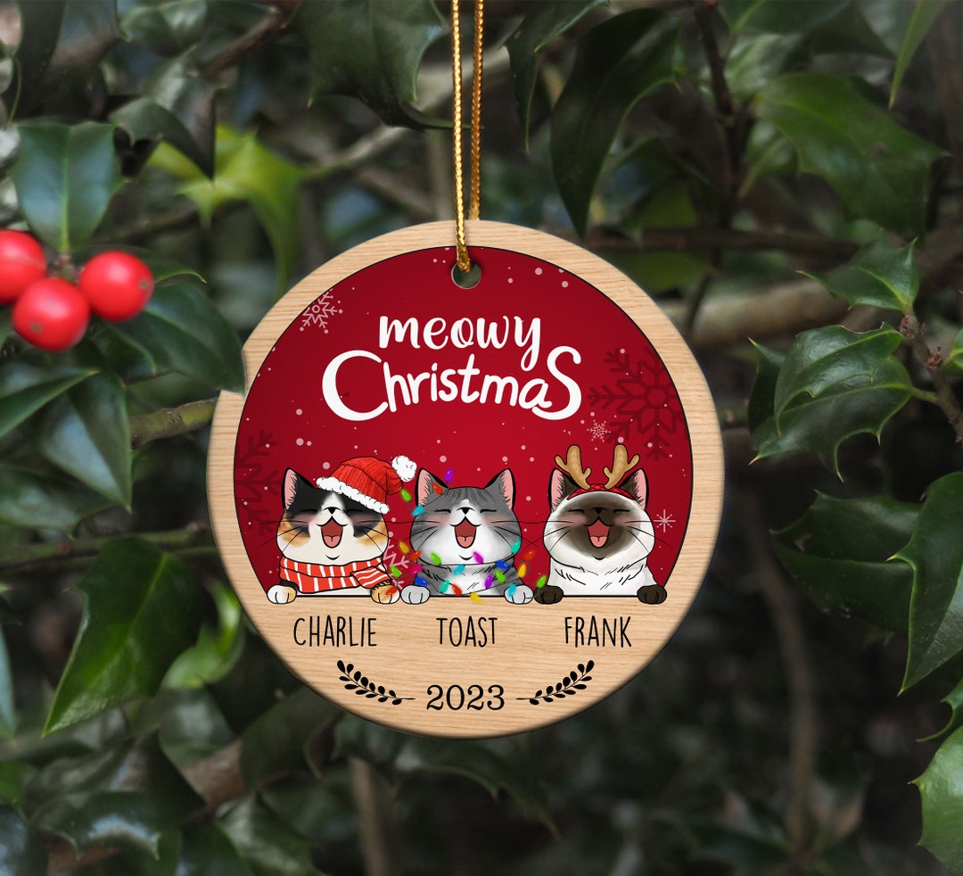 Personalized Cat Ornament, Meowy Christmas, Cat Christmas Ornament, Cats Ornaments, Cat Lover