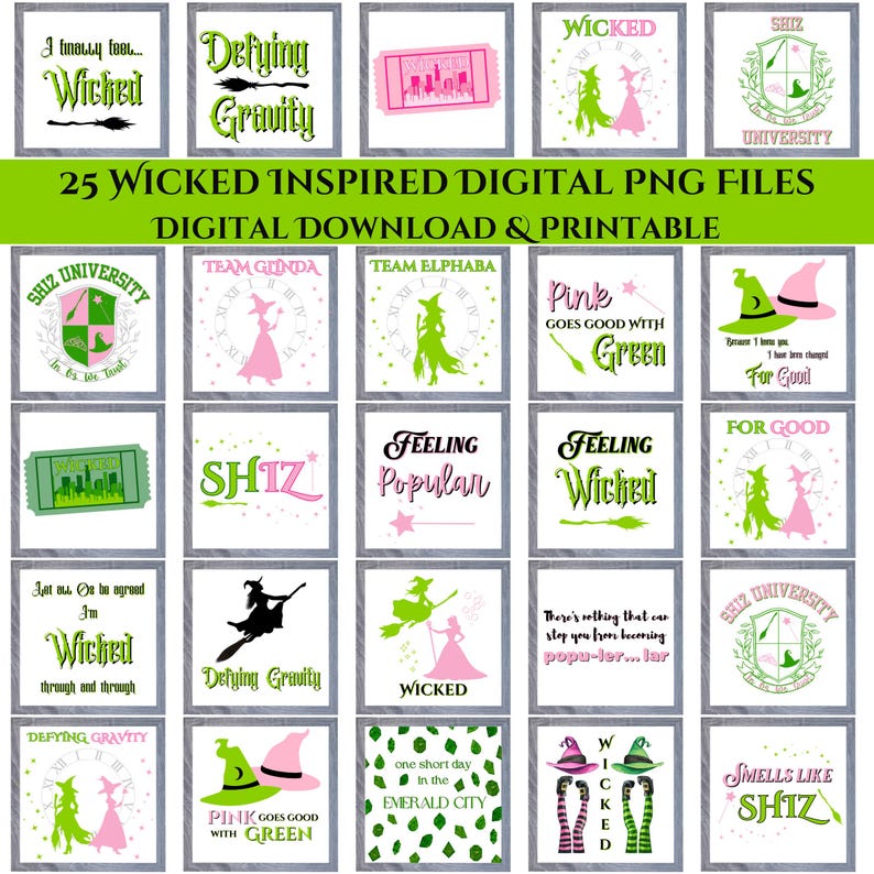 DIGITAL Set of 25 Wicked PNG Files, Wicked Wall Art, Printable Wall ...