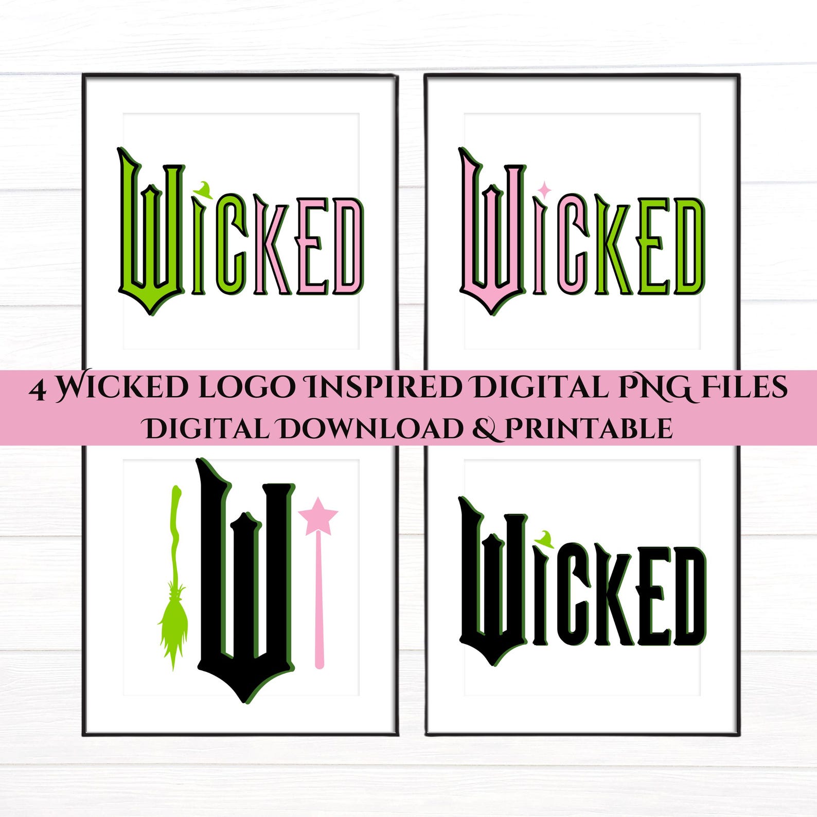 DIGITAL Set of 4 Wicked Logo PNG Files, Wicked Wall Art, Printable Wall ...