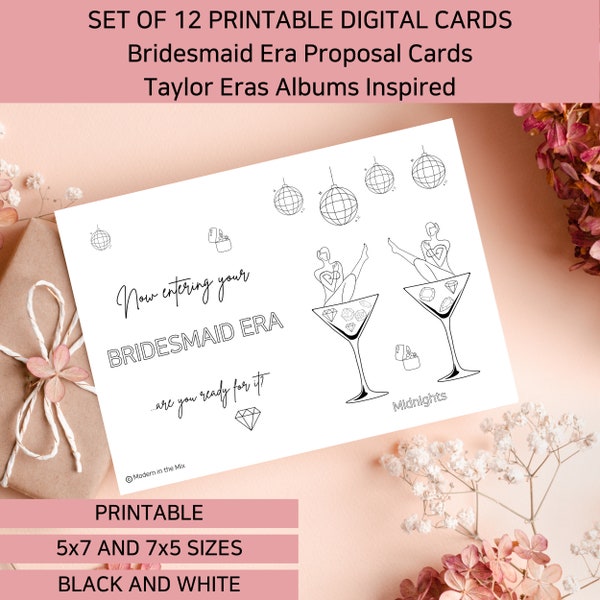 Taylor Eras Inspired Set of 12 Bridesmaid Proposal Cards, DIGITAL Cards, Printable, Bridesmaid Box, Will You Be My Bridesmaid, Wedding Cards