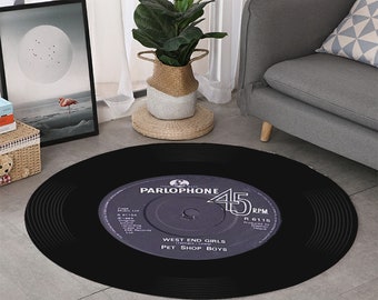 Tapete circular de poliéster com estampa de discos de vinil Pet Shop Boys West End Girls.