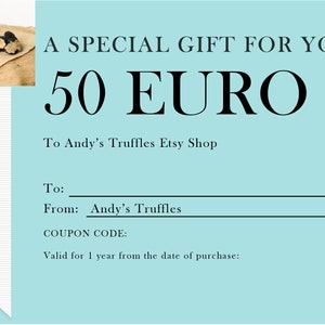 Cadeaubon van 50 euro truffelbon voor onze Andy's Truffels Etsy Shop
