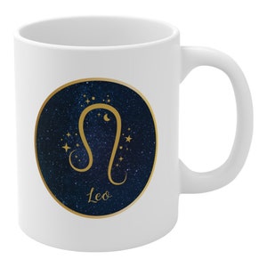 Leo Zodiac Sign Dates: July 23–August 22 - Celestial Zodiac Sign Ceramic Coffee Mug
