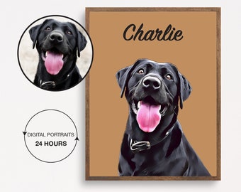 Custom Pet Portrait from Photo Personalized Dog or Cat Print Modern Pet Poster Memorial Gift Unique Wall Art Print or DIGITAL DOWNLOAD #156