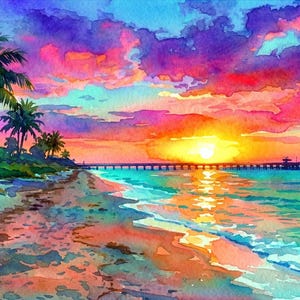 Coastal Sunset at the Pier Digital Art Download