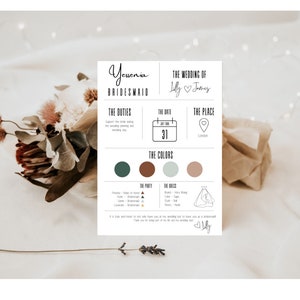Bridesmaid Info Card, Canva Template, Bridal Party Info Card, Bridesmaid Information Card, Modern, Bridesmaids Proposal