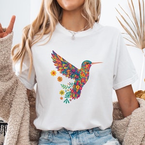 Floral Hummingbird Shirt, Animal Lover Tee, Bird Shirt, Trendy Tee, Gift For Her, Bird Lover Shirt, Spring Birds, Flower Shirt, Hummingbird