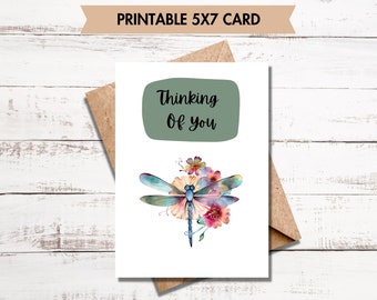 THINKING OF YOU Card - Dragonfly card, printable card, digital card, digital thinking of you card, printable thinking of you card, card