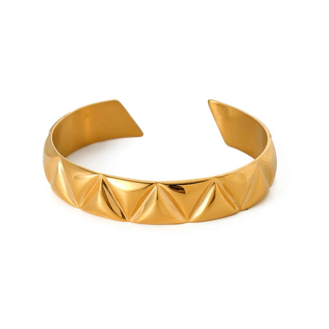 Goldplated Rigid Bracelet With Geometric Motif, Minimal Style, Minimal Silverplated Rigid