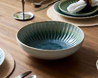 Stoneware Serving Bowl in Turquoise or Sand