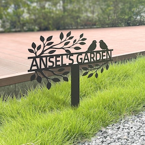 Custom Garden Sign with Birds,Garden Name Sign with Birds,Metal Garden Decor, Bird Garden Metal Sign
