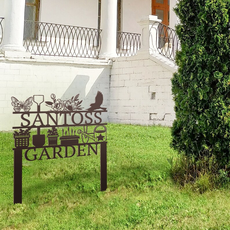 Personalized Metal Garden Sign With Stakes,personalized Garden Decor, Outdoor Metal Sign, Yard