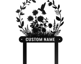 Garden Stake Metal Sign, Custom Hummingbird Metal Garden Decor,Outdoor Garden Decor,Gardening Sign,Gardener Gift