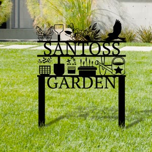Metal Garden Sign with Stakes, Garden Sign, Custom Name Metal Garden Decor, Personalized Garden Decoration, Metal Name Stand Signs